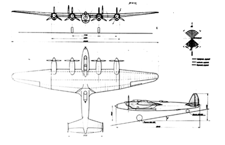 Эскизные чертежи самолета ПБ с 4 моторами жидкостного охлаждения М-105ТК
